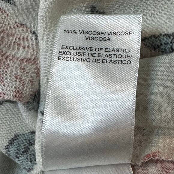 Lucky Brand Size Small Rose Print Smocked Ruffle Pullover Split Neck Blouse - Picture 7 of 8